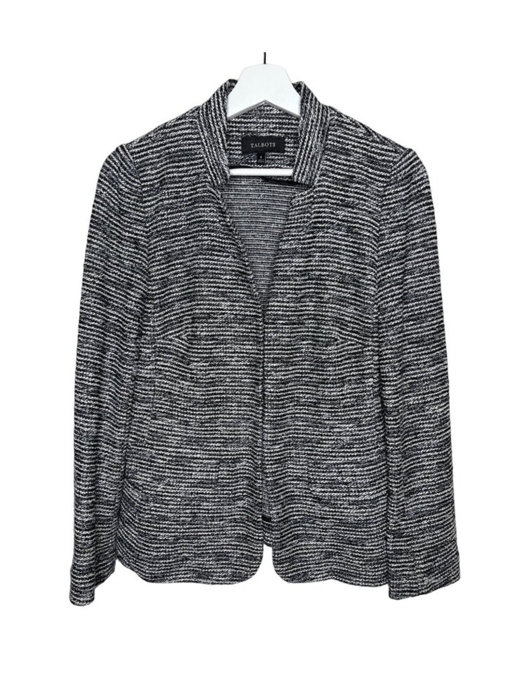 Talbots Size 6 Black White Textured Knit Blazer Preppy Career Classic